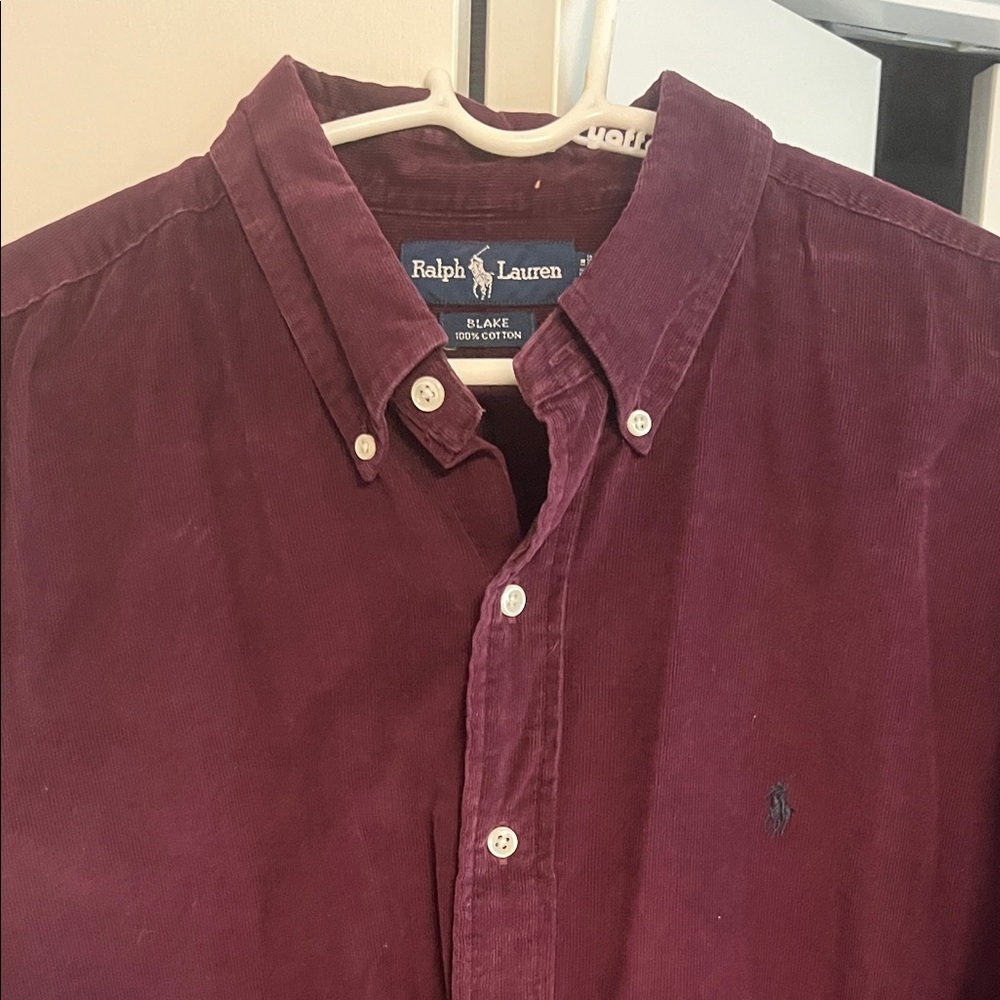 Ralph Lauren Men's Burgundy Cord Button-Down Shirt